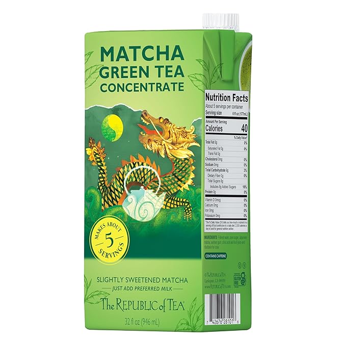 The Republic of Tea – Matcha Green Tea Concentrate 6 Cartons – 32 fl oz (5 Servings) Matcha Latte Mix Naturally Caffeinated Gluten Free Japanese Green Tea