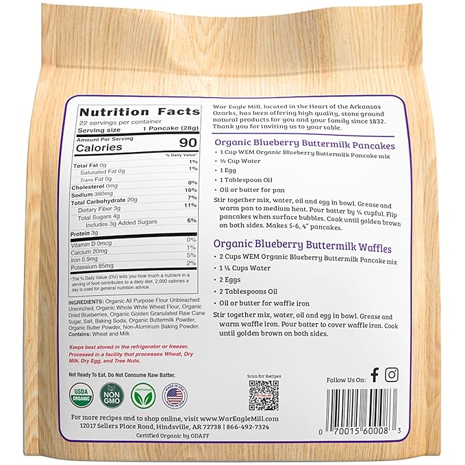 War Eagle Mill Organic Blueberry Buttermilk Pancake &amp Waffle Mix 22 oz Bag (Pack of 2)