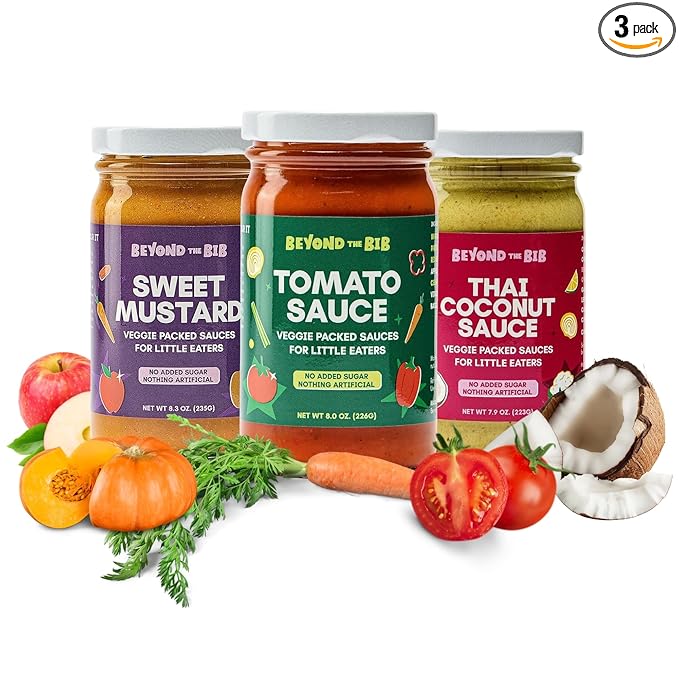 Beyond the Bib - Toddler and Kids Healthy Meal Sauces and Dips - Made with Vegetables No Added Sugar No Salt No Artificial Ingredients - Ready to Eat - For 24+ Months (Tomato Thai Coconut Sweet M