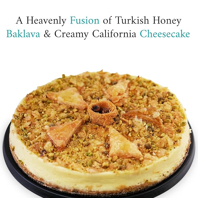 ANDY ANAND CHOCOLATIER Luxurious Baklava Cheesecake: Turkish Honey &amp California Cream Fusion - Gourmet 9-inch Dessert Delight 2.8 lbs