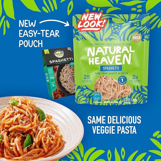 Natural Heaven Spaghetti Noodles Hearts of Palm 6-Pack – Naturally Rich in Potassium Low-Calorie Veggie Pasta Keto &amp Gluten-Free Food Vegan 9 Oz Ea