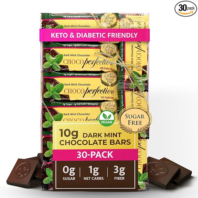 Chocoperfection Sugar Free Dark Mint Chocolate- 10g Bars (Pack of 30)