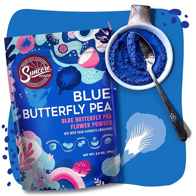 Suncore Foods Blue Butterfly Pea Powder Blue Food Coloring Powder Gluten-Free Non-GMO 3.5oz (1 Pack)