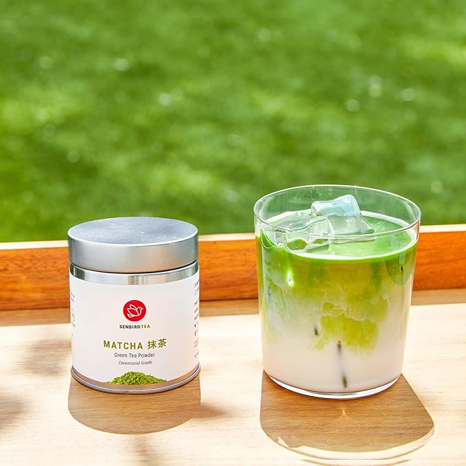 Senbird Premium Ceremonial Matcha - Japanese Powdered Green Tea - From Kyoto Japan - Tea Powder in Airtight Tin (1.06oz/30g)