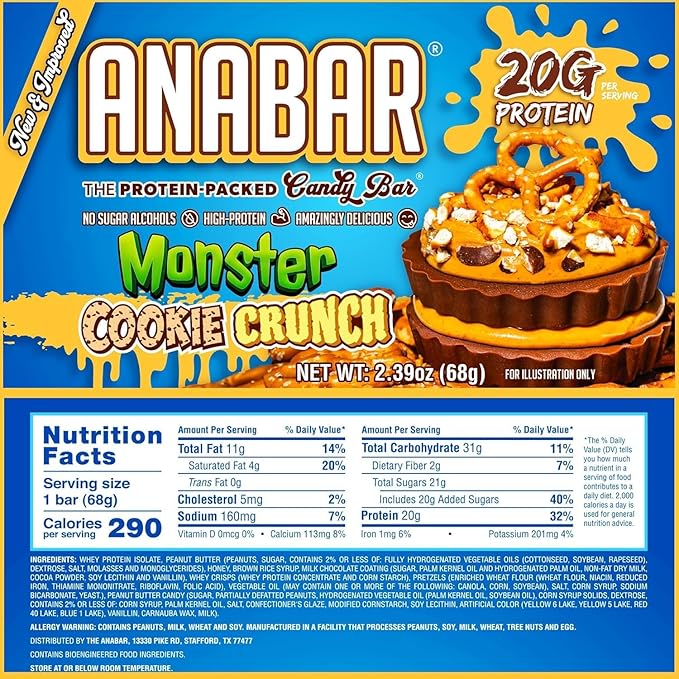 Anabar Protein Bar The Protein-Packed Candy Bar Amazing Tasting Protein Bar No Sugar Alcohols High Protein Amazingly Delicious (12 Bars Milk Chocolate Monster Cookie Crunch)