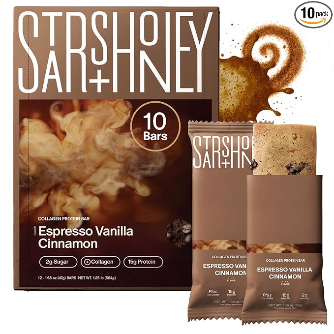 Stars + Honey Protein Bars Espresso Vanilla Cinnamon 15g Protein 2g Sugar with Collagen Peptides Dairy Free Soy &amp Gluten Free Snacks Keto Friendly No Seed Oils or Sugar Alcohols 10 Pack