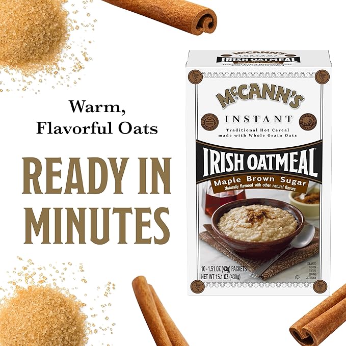 McCann’s Instant Irish Oatmeal Maple Brown Sugar 10 Packets (Pack of 12)