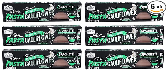 Veggiecraft Farms Cauliflower Spaghetti Pasta | 14g Protein Gluten-Free Non-GMO | Healthy Plant Based Veggie Pasta Made With Cauliflower Pea Lentil Flour | Fiber Iron Potassium | 6 Pack