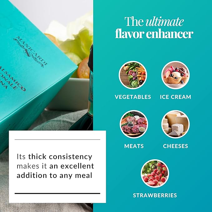 MANICARDI Traditional Balsamic Vinegar of Modena PDO Affinato Aged 12 Years - Aged Italian Vinegar Perfect for Snacks Pasta Vegetables Salad Dressings and Meat - Made in Italy 3.38 Fl Oz (100 ml)