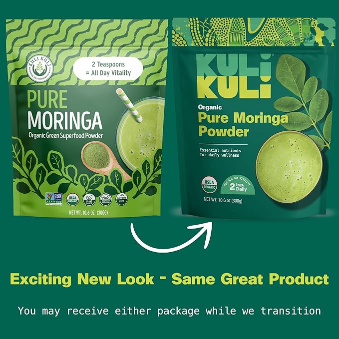 Kuli Kuli Moringa Oleifera Organic Leaf Powder &amp Green Smoothie 100% Pure USDA Certified &amp Non-GMO Moringa Powder Great with Smoothies Tea and Food 4 Pack