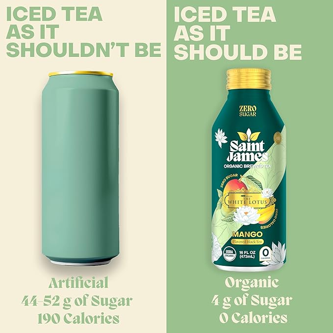 Saint James Iced Tea x The White Lotus Limited Edition - Organic Black Tea - Non-GMO Gluten Free Zero Calorie Zero Sugar - Mango 12 Pack (16.9 fl oz each)
