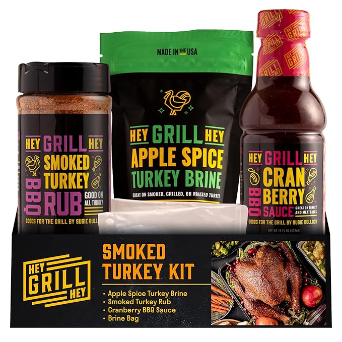 Hey Grill Hey | Turkey Brine Kit | | Includes Apple Spice Brine Smoked Turkey Rub and Cranberry BBQ Glaze| Smoked Turkey Brine &amp Seasoning Kit