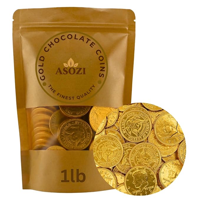Gold Chocolate Coins 1lb Approx 80 Pieces of Premium Milk Chocolate Gold Coins Ideal Coin Candy for Gift Baskets and Holiday Celebrations Parties Events and Festive Decorations St. Patrick's Da