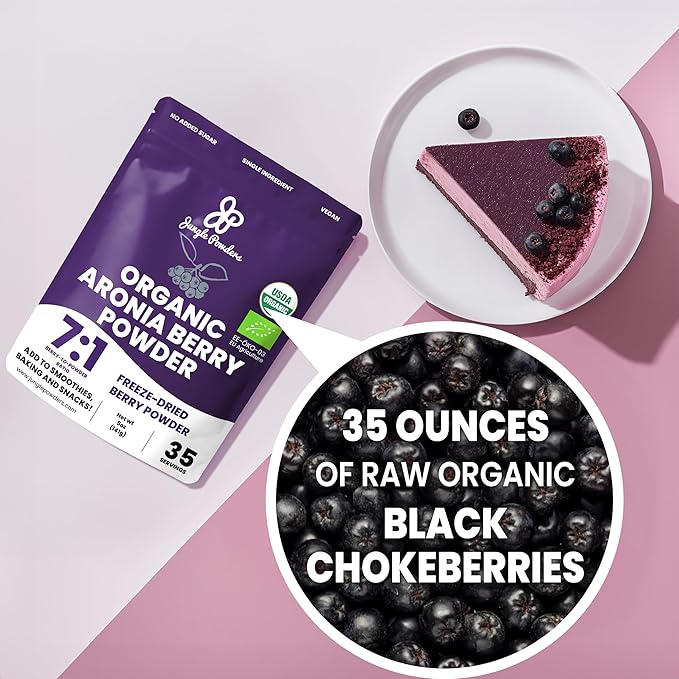 Jungle Powders Whole Black Freeze Dried Raspberries 3.2oz &amp Organic Aronia Berry Powder 5oz - No Sugar Added Antioxidant-Rich Superfoods for Snacking Baking Smoothies and Immune Support