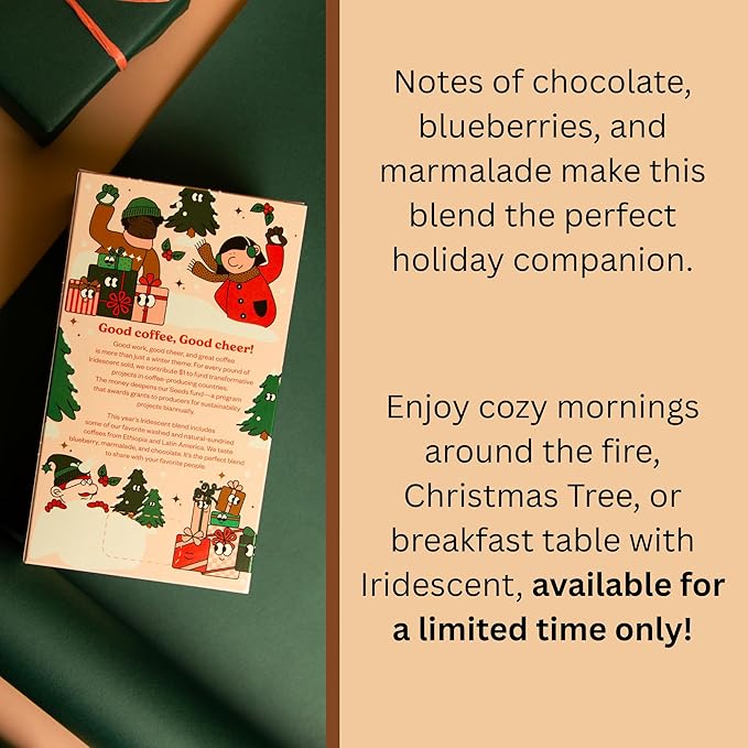Counter Culture Coffee Iridescent Holiday Coffee Blend - Medium Light Roast Sustainably Farmed Kosher Whole Bean Coffee 12 oz