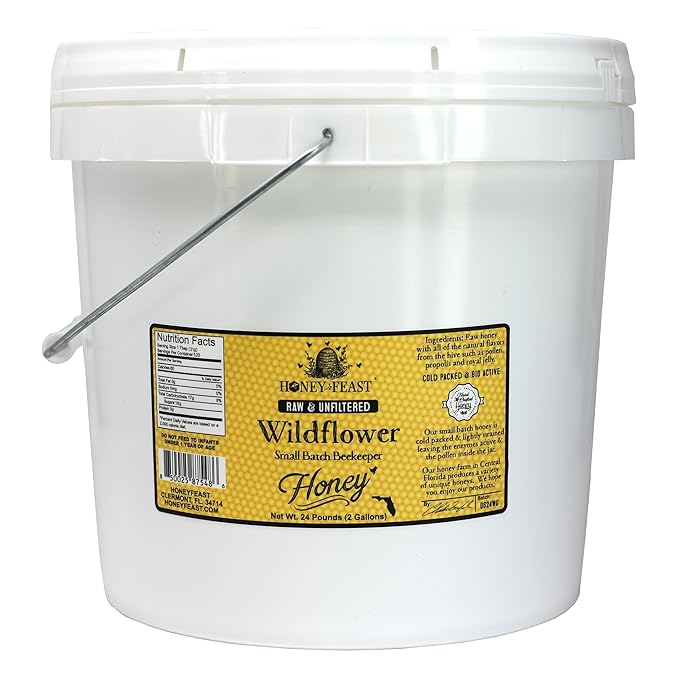 HONEY FEAST Wildflower Honey - 2-Gallon Bulk Size All Natural Unfiltered Unheated Perfect for Sweetening &amp Baking