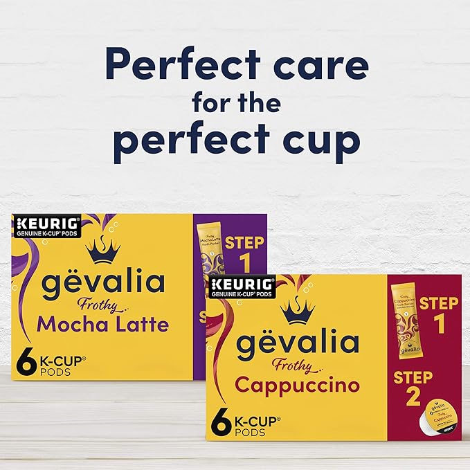 Gevalia Frothy 2-Step Cappuccino Espresso Kâ€ Cup® Coffee Pods &amp Froth Packets Kit (36 ct Pack 6 Boxes of 6 Pods with Packets)