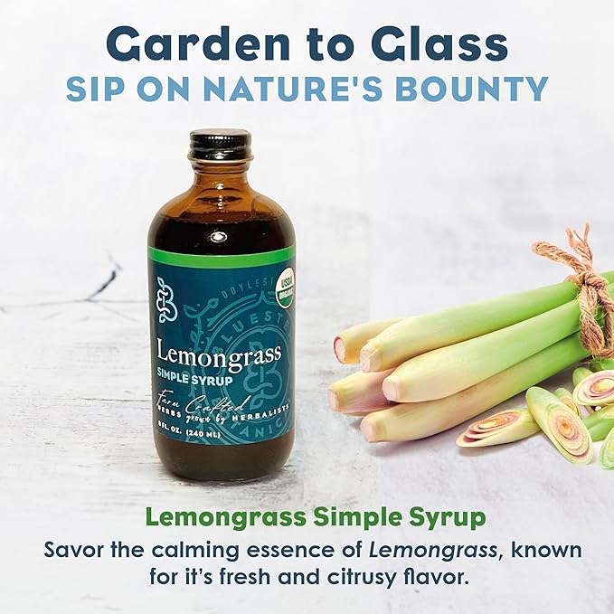 Bluestem Botanicals Organic Lemongrass Simple Syrup 8 oz Cocktail and Mocktail Mixer for Drinks Non-Alcoholic
