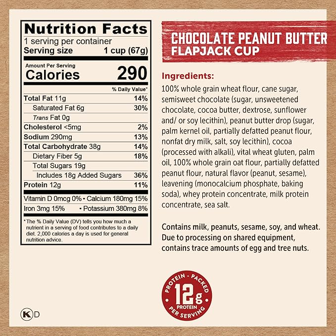 Kodiak Cakes Pancake On the Go Chocolate Peanut Butter 2.5 Ounce (Pack of 12)