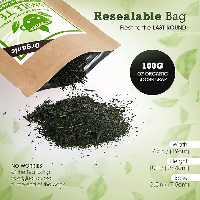 SmileTea Japanese Green Tea - 100g Pure Japanese Anti-oxidant Rich Shade Grown Kabusecha Sencha Loose Leaf Tea with Floral Note Full of Umami Taste 3.50z. Bag