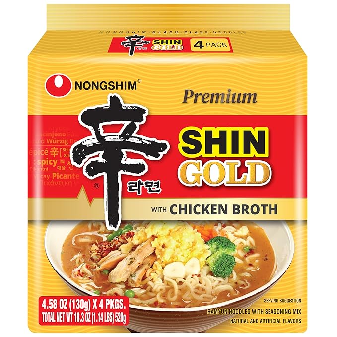 Nongshim Ramen Noodles Gourmet Instant Ramen Premium Microwavable Noodle Soup Shin Gold 4.58 Ounce (Pack of 16)