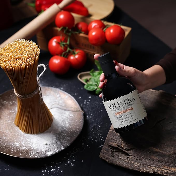 Solivera Arbosana Extra Virgin Olive Oil Cold Pressed 300+ High Polyphenols Smooth Creamy &amp Nutty Flavor Single-Origin Organic Olive Oil Hand Picked Gourmet Oil - 16.8 fl. oz. (Arbosana)