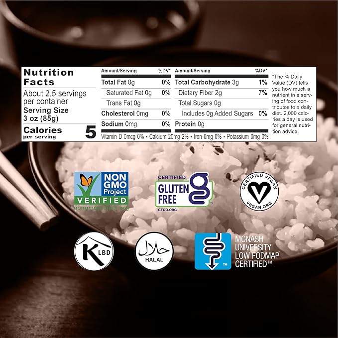 Miracle Noodle Organic Miracle Rice 8 Oz (Pack of 6) Plant Based Shirataki Konjac Rice 5 Calories 1g Net Carbs Per Serving Keto Gluten-Free