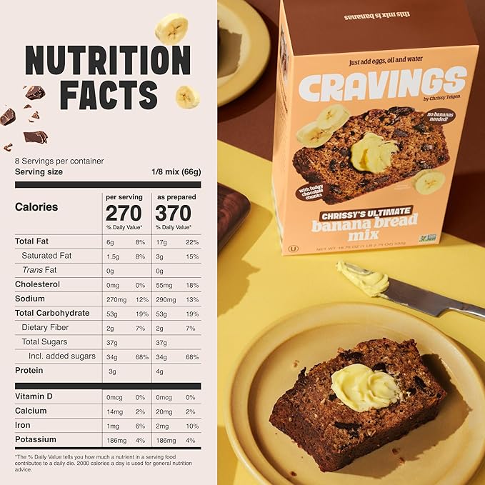 Cravings by Chrissy Teigen Banana Bread Mix - Just Add Eggs Oil Water - Banana Cake or Banana Muffin Mix (Pack of 3)