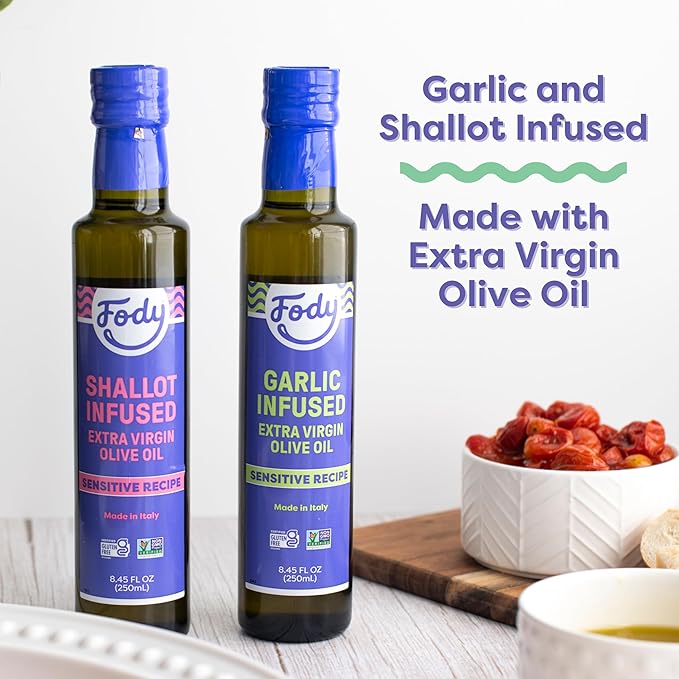 Fody Foods Garlic &amp Shallot Infused Extra Virgin Olive Oil 8.45 Oz (Pack of 2) Low FODMAP Certified Gut &amp IBS Friendly Cold-Pressed Vegan Non-GMO Gluten Free Made in Italy