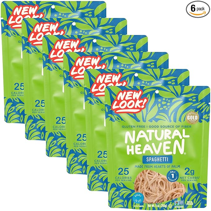 Natural Heaven Spaghetti Noodles Hearts of Palm 6-Pack – Naturally Rich in Potassium Low-Calorie Veggie Pasta Keto &amp Gluten-Free Food Vegan 9 Oz Ea