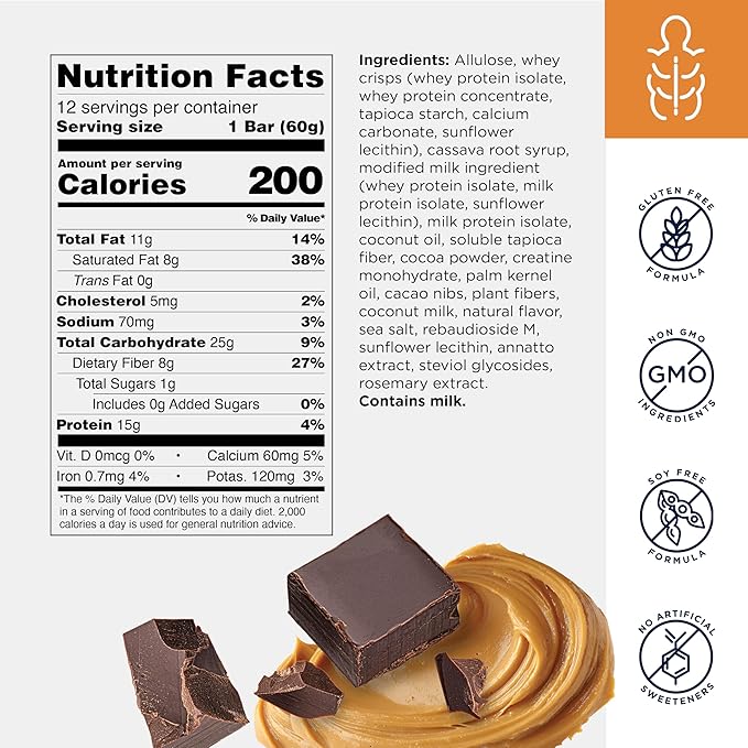 Designs for Health Creatine Whey Boost Bars (12 Bars) | 15 g Whey Protein + Creatine Monohydrate for Energy &amp Strength – Sweetened with Allulose – Gluten-Free Vegetarian Non-GMO &lt1 g Sugar