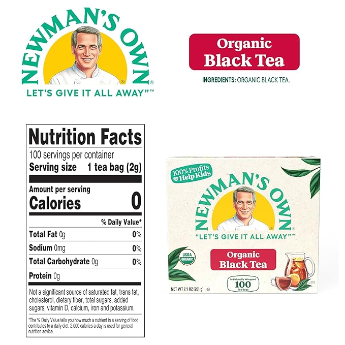 Newman’s Own Organic Black Tea 100 Tea Bags Pack of 5 USDA Organic