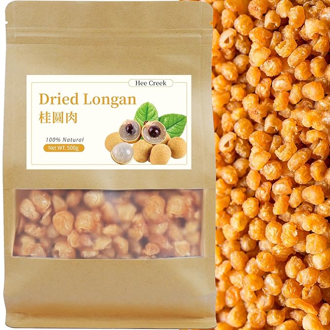 Hee Creek Natural Dried Longan Fruit 17.6oz/500g Dried Longan Berries Fruit Meat Chinese Herbs Peeled &amp Pitted No Sugar Added No Smoky 桂圆干 龙眼肉 龍眼