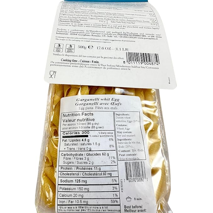 Pasta Pirro Garganelli Egg Pasta from Italy 17.6 oz. (500g)(Pack of 2) Imported Egg Penne Noodles - Authentic Slow Dried - Made with Premium Durum Wheat Semolina - Similar to Ziti - Gemelli