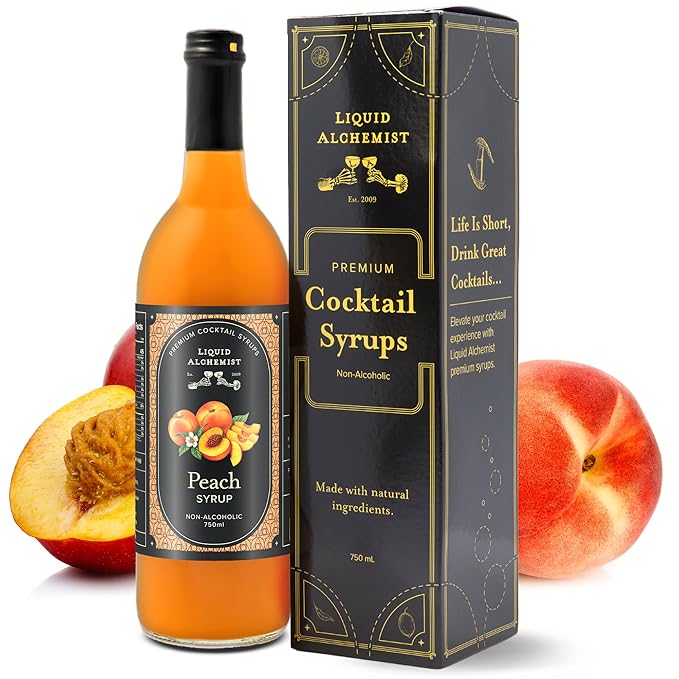 Liquid Alchemist Peach Syrup for Drinks - Real Ingredients Make the Perfect Summer Cocktail or Margarita Mix - Our Peach Flavoring Syrup is Non-GMO &amp Vegan (25.4 oz)