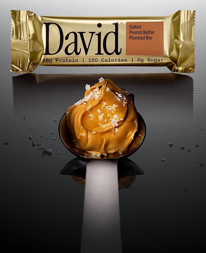 David High Protein Bars - 0g of Sugar Low Carb Gluten Free - 28g of Protein 150 Calories - On-The-Go Snack - Salted Peanut Butter Flavor Pack of 12