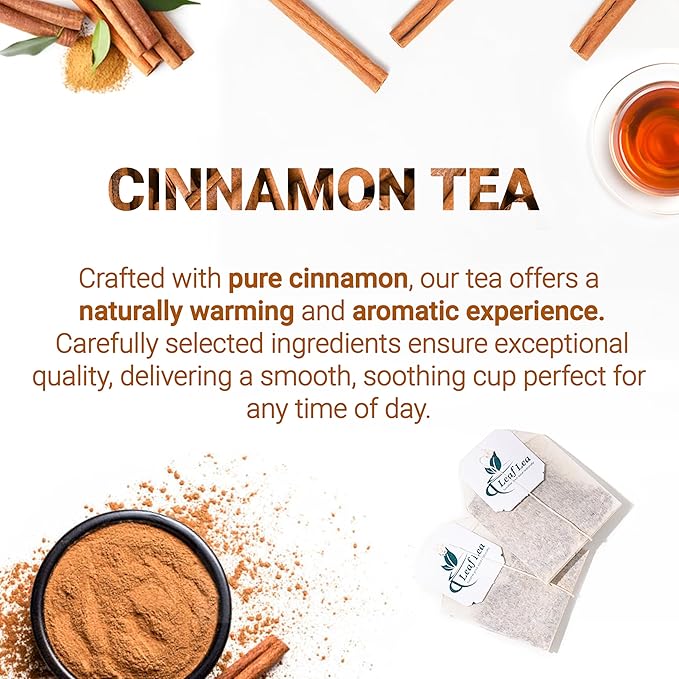 LeafLea Cinnamon Tea Bags 80 Count (2-Pack) 100% Natural Ground Cinnamon Stick Herbal Tea Spiced and Warming Flavor for Relaxation Caffeine-Free Sugar-Free Vegan