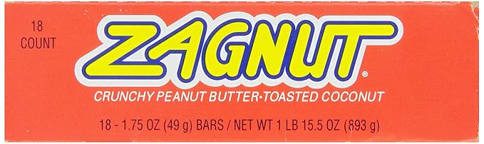 ZAGNUT Peanut Butter Coconut Candy Bar 1.75 Ounce (Pack of 18)