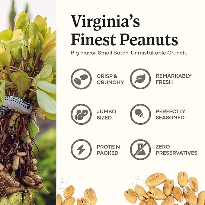 Belmont Peanuts Gourmet Sea-Salted Virginia Peanuts 38 oz (1 Pack) – Only 3 Simple Ingredients No Preservatives 7g Protein – A Premium Salty Crunchy Hand Seasoned Snack