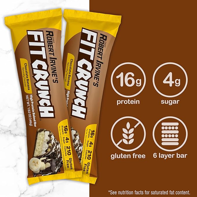 FITCRUNCH Snack Size Protein Bars 6-Layer Baked Bar 4g of Sugar Gluten Free &amp Soft Cake Core (9 Bars Chocolate Banana)