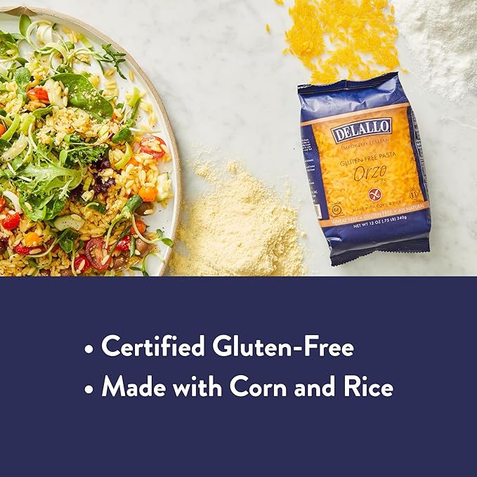 DeLallo Gluten Free Orzo Pasta 12 oz Bag (6 Pack) Made with Corn and Rice Flour Handcrafted in Italy Non-GMO All Natural Kosher