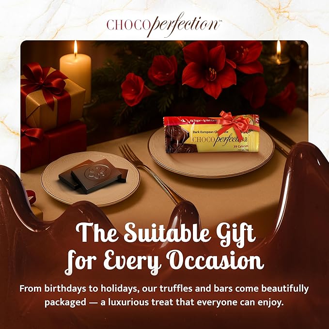 ChocoPerfection Sugar Free Dark Chocolate Bars – Keto-Friendly Gluten-Free and Vegan No Maltitol Fiber-Rich Low-Carb Snacks with Low Glycemic Impact European Taste Box of 30 Bars (10g Each)