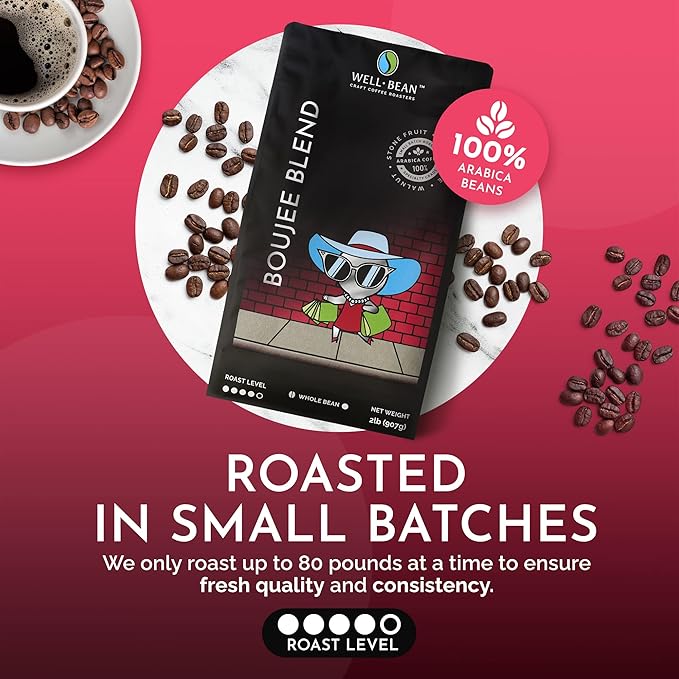 Well-Bean Coffee - Boujee Blend Coffee Beans Brazil Colombia and Honduras Coffee Blend Antioxidant Rich Whole Bean Coffee Gluten-Free Keto Coffee Dark Roasted Coffee 2 lb