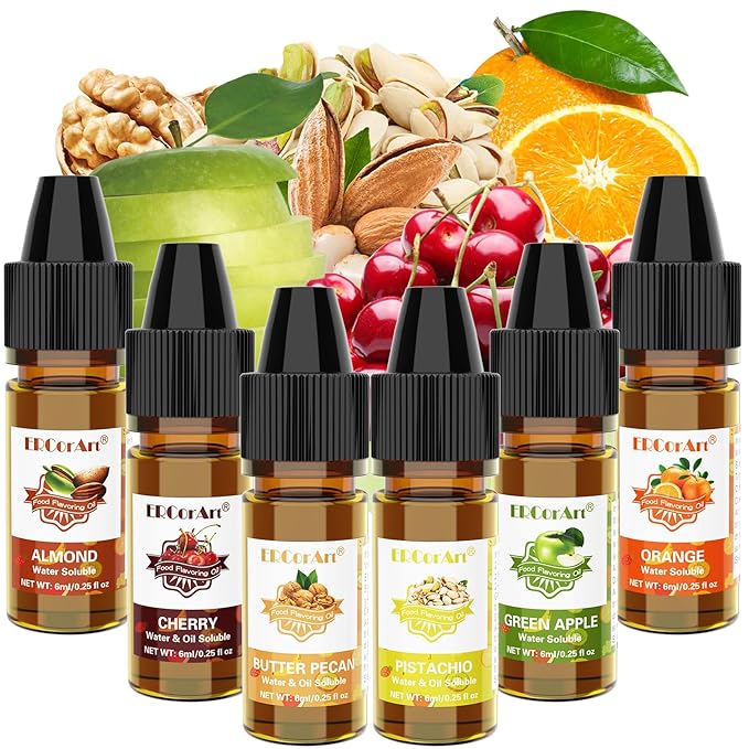 Food Flavoring Oil - Concentrated Candy Flavors 6 Liquid Lip Gloss Flavoring Oil Almond Butter Pecan Pistachio Flavor Oil for Baking Cooking Slime Making Drinks Water &amp Oil Soluble - 0.25 Fl