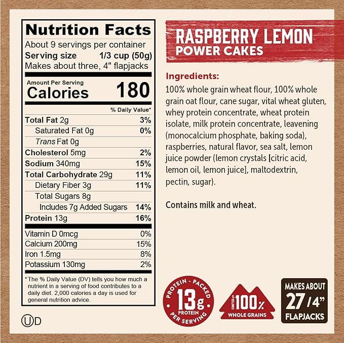 Kodiak Cakes Power Cakes Pancake &amp Waffle Mix Raspberry Lemon High Protein100% Whole Grains (Pack of 6)
