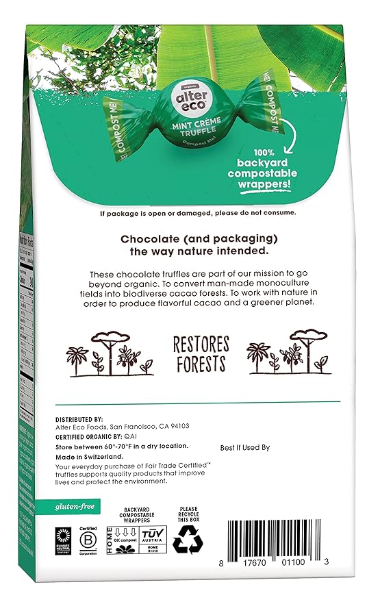 Alter Eco | Mint Creme Truffles | 58% Pure Dark Cocoa Fair Trade Organic Non-GMO Gluten Free Dark Chocolate Truffles | 80 Truffles