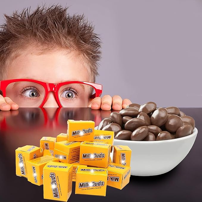 Milk dud Chocolate and Caramel Candy Boxes 2 Lbs Bulk Milk Chocolate Covered Chewy Caramel Candy Individually Wrapped Candy Snacks for Parties and Snacking Appx 64 Mini Boxes