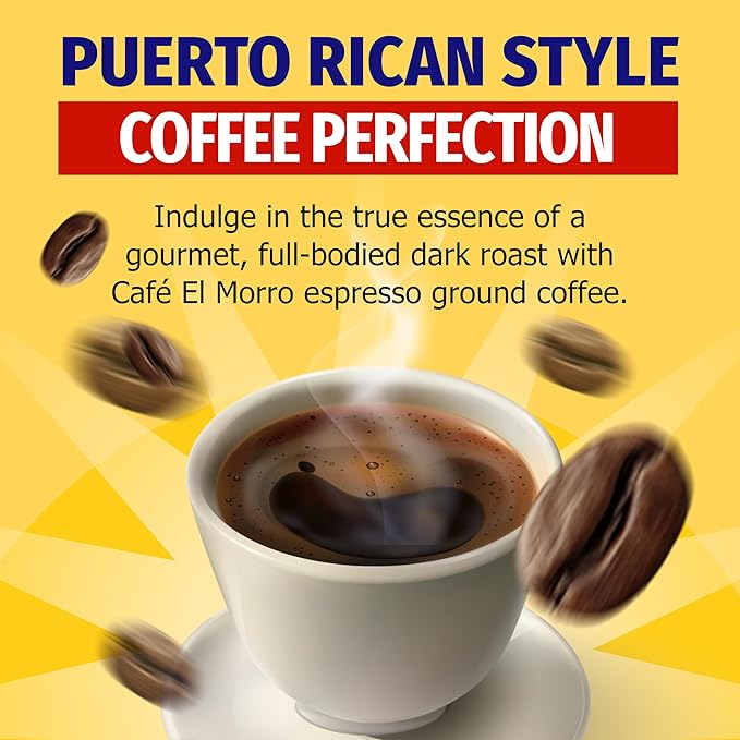Café El Morro Dark Roast Espresso Ground Coffee Bulk Coffee Authentic Puerto Rican Style Coffee Vacuum Sealed Ground Espresso Beans 6 oz (4-Pack)