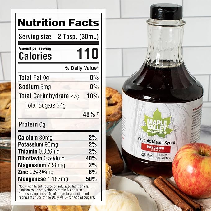 Maple Valley Organic Pure Maple Syrup Dark &amp Robust Better Than Pancake Syrup Use for Coffee or All-Natural Sugar Substitute in Cooking and Baking (128oz Plastic Jug)