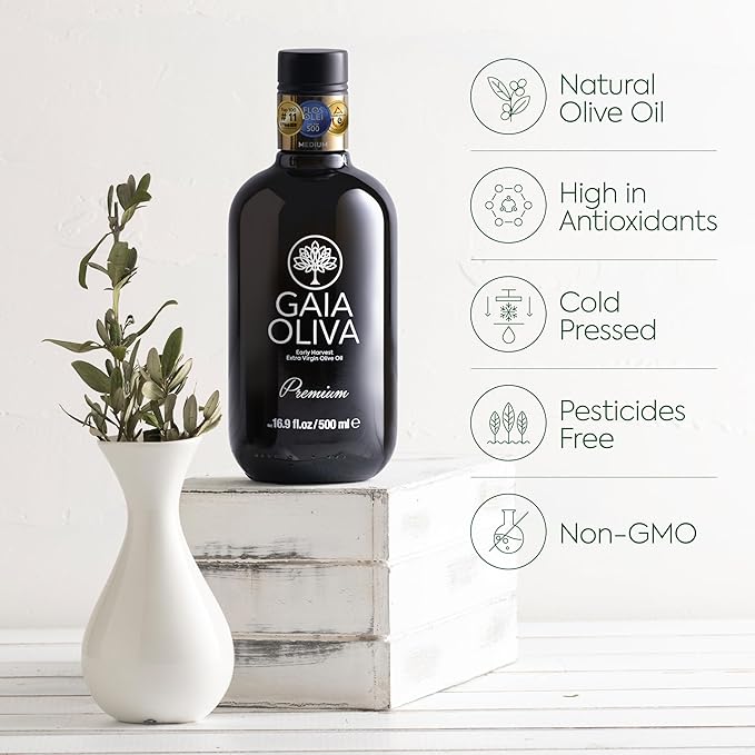 Gaia Oliva Cold Press Extra Virgin Olive Oil Early Harvest Fruity Flavor Fresh Premium Olive Oil from Aegean Region Aeite De Oliva Extra Virgen Awardwinning - 500ml
